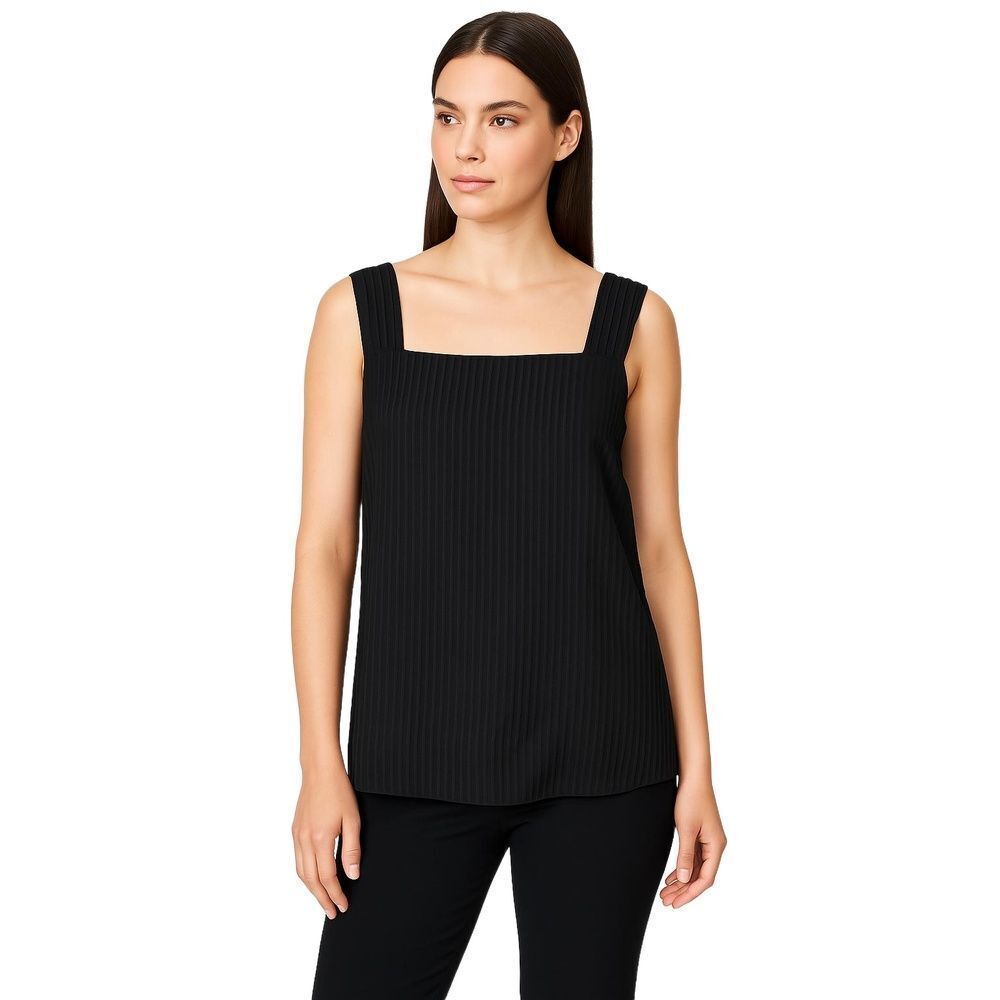 NWT Cue Black Striped Square Neck Modern Sleek C312071990 Top Womens 14